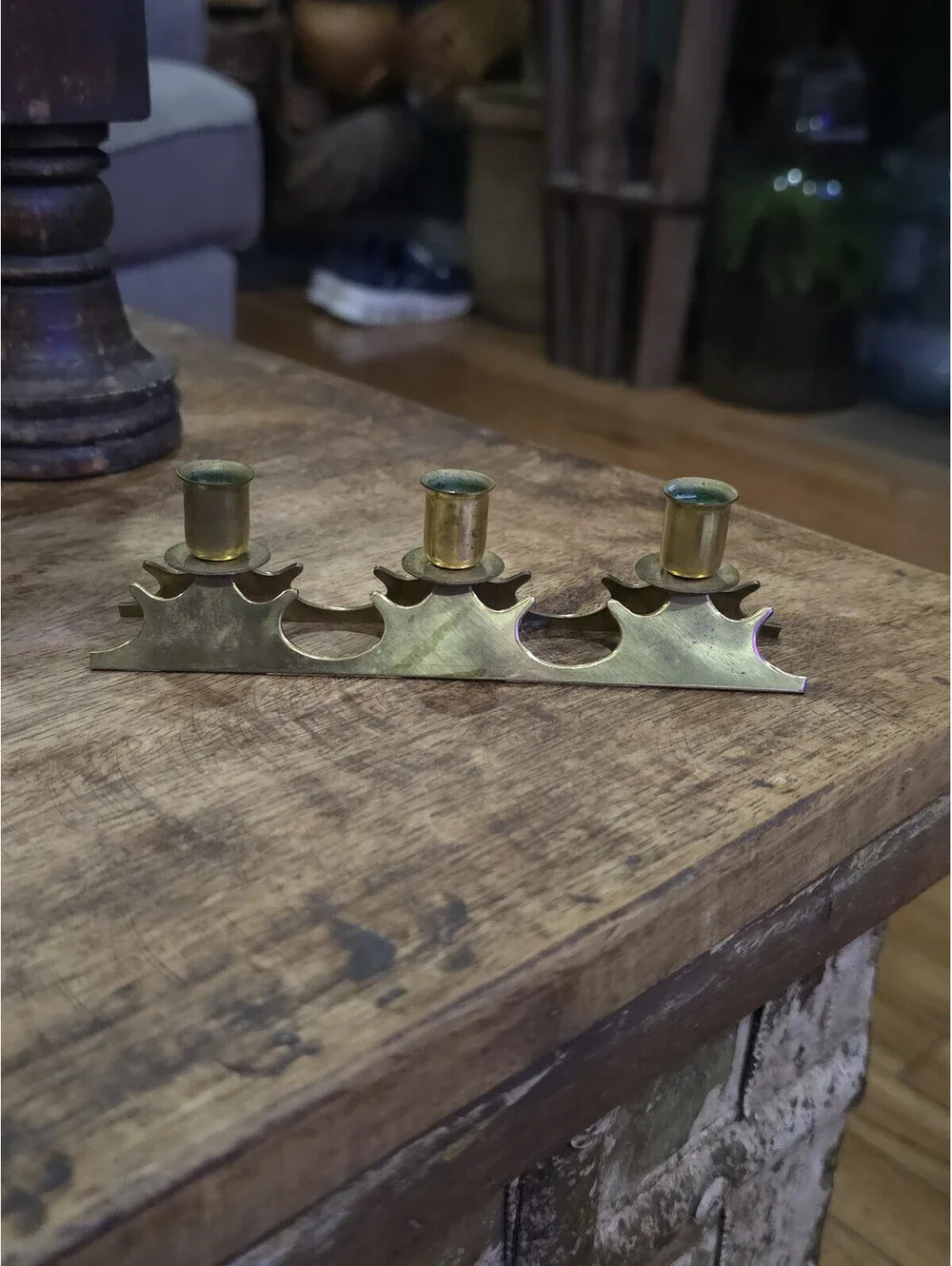 Vintage Brass Christmas taper candle holder
